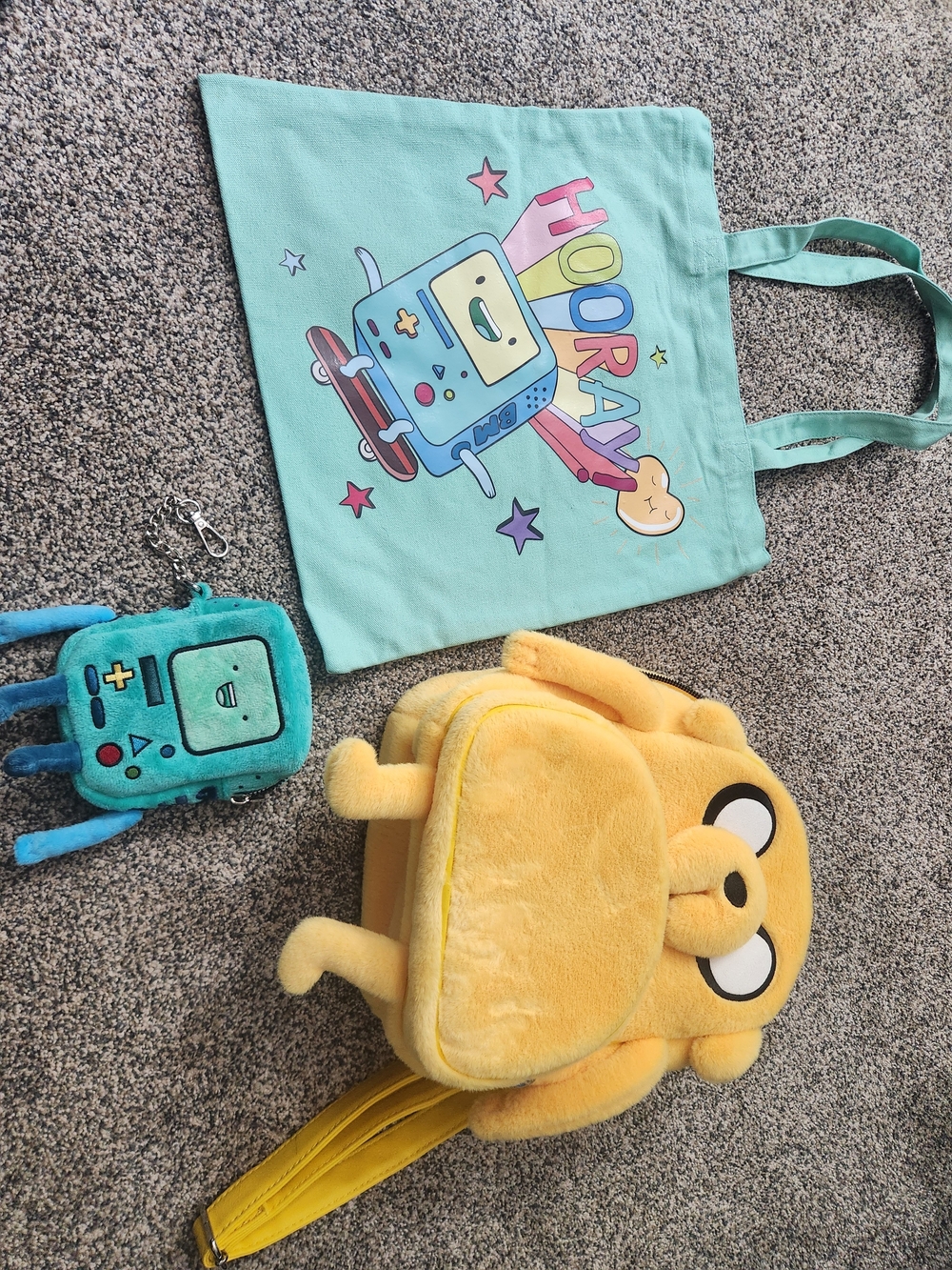 Adventure Time Jake Plush Mini Backpack with Teal BMO Tote & Keychain Set